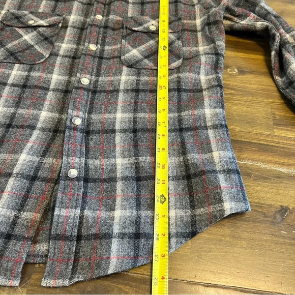 Briggs Vintage Plaid Wool Shirt Button Down Zipper Boxy Grid Window Pane Gray M - Picture 10 of 12